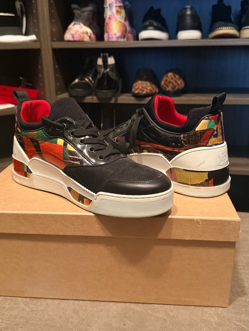 Christian Louboutin Men's Black Multicolor Low-Top Sneakers